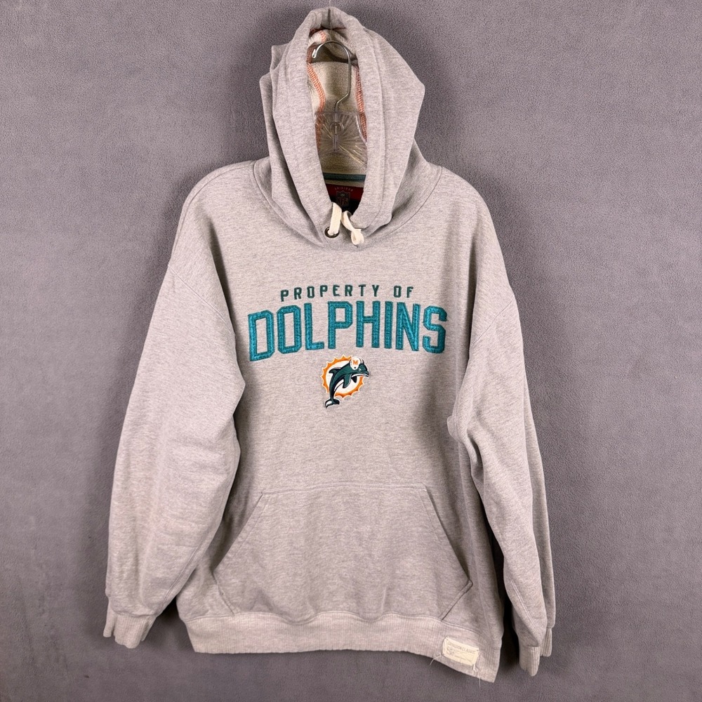 VTG Reebok Hoodie Mens XL Gray NFL Miami Dolphins Spellout Y2K 00s